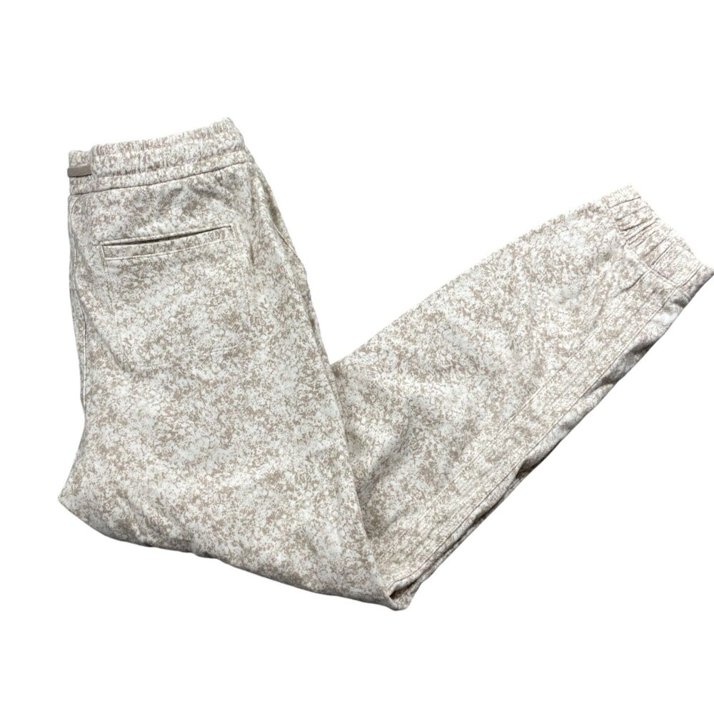 Athleta XS Farallon Joggers Elastic Waistβ Draw String Pockets Beige Brown Print